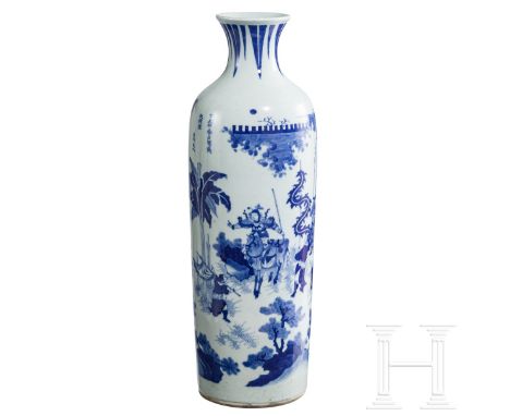 Große Vase mit Soldatenszene, China, wohl Kangxi-Periode (1661 - 1722), 17./18. Jhdt.   Nahezu zylindrischer Korpus mit einge