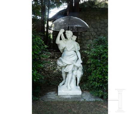 Lebensgroße Skulptur der Jagdgöttin Diana, Italien, 2. Hälfte 19. Jhdt.  Vollplastische Darstellung der Göttin aus weißem Car