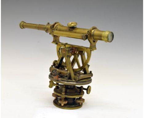 Early 20th Century brass five-inch theodolite, Troughton &amp; Simms, London, having an 8-inch main barrel over 180 degree el