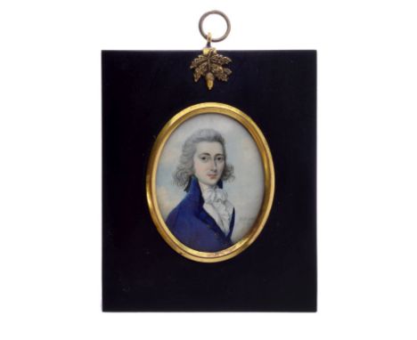 Sampson Towgood Roche (1759 -1847) - Oval miniature - Portrait of a young gentleman wearing a blue jacket, signed and dated 1