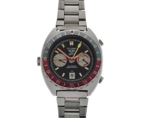 Heuer - Autavia GMT automatic stainless steel chronograph, ref: 11630, serial no: 310333, having a red and blue rotating beze