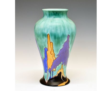 Clarice Cliff 'Inspiration Caprice'  baluster shaped vase, 31cm high  Condition: Some light crazing and discolouration to the