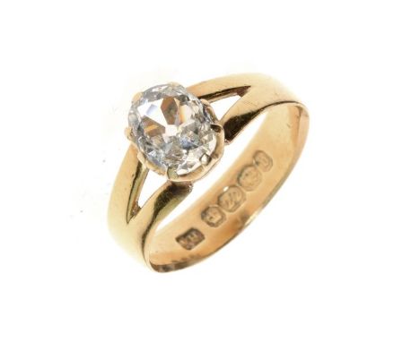 Victorian single stone diamond 22ct gold ring, Birmingham 1895, the old oval cut measuring approximately 7.2mm x 5.7mm x 2.2m