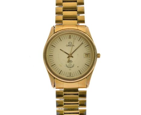 Omega - Gentleman's Seamaster gold plated quartz wristwatch, ref: 196.02.69/396.0960, the gold coloured dial with calendar, b