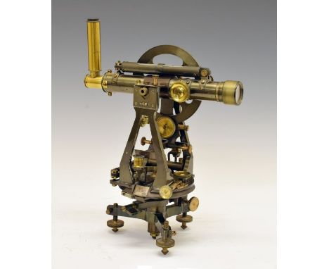 Early 20th Century brass theodolite, Troughton &amp; Simms, London, the 8-inch main barrel with subsidiary bubble level tubs 