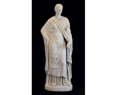 Late 19th Century half-size carved Carrara marble figure of Ceres, the female figure with plaited tied hair wearing Classical