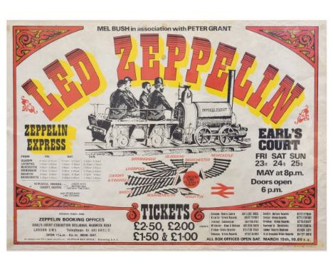 Rock Music - Led Zeppelin - Original poster for their run of dates at Earls Court 23rd-25th May 1975, 63cm x 88cm  Condition: