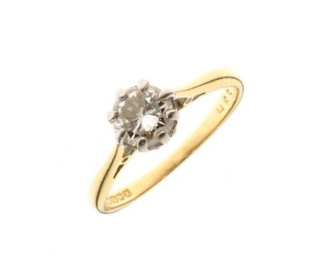 Single stone diamond 18ct gold ring, the brilliant cut measuring approximately 5.5mm diameter x 3.1mm deep, calculated as wei