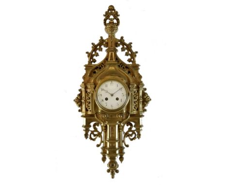 19th Century French cast brass cartel clock, Samuel Marti, Paris, the 10cm white enamelled convex Arabic dial with moon hands