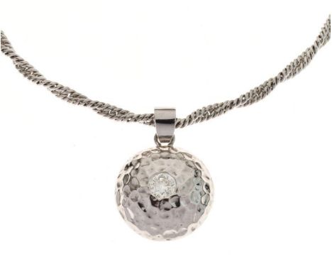 Single stone diamond 18ct white gold pendant, the brilliant cut estimated as weighing approximately 1.2 carats, to a circular