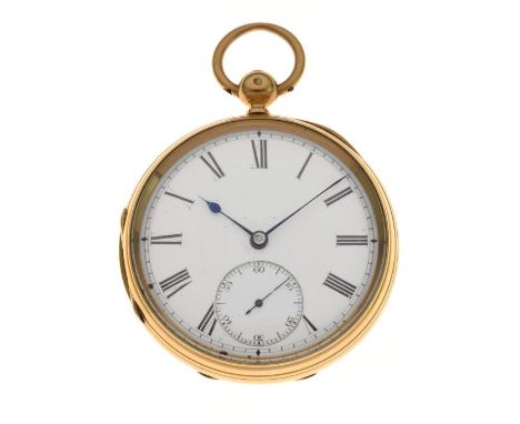 Victorian 18ct gold open faced pocket watch, T.J. Jenkins, Merthyr Tydfil, the unsigned white enamel dial with black Roman nu