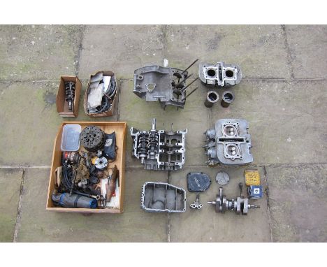 Honda CR72 Engine componentsincluding crankcases numbered CR72 866 with some weld repairs, cylinder head, cylinder barrel, cy