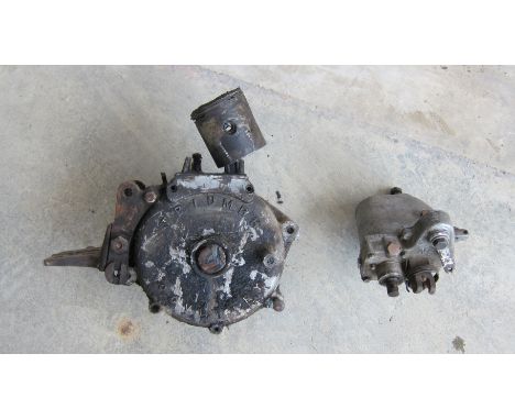 A Triumph crankcase assemblyengine number 100213 IGH, together with an NSU gearbox numbered 19593, condition and completeness