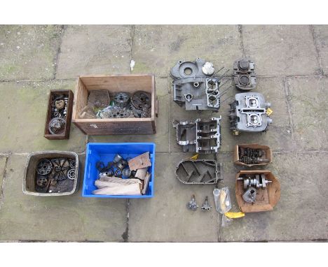 Honda CR77 engine componentsincluding crankcases numbered CR77E-310030 with some weld repairs, cylinder head, cylinder barrel