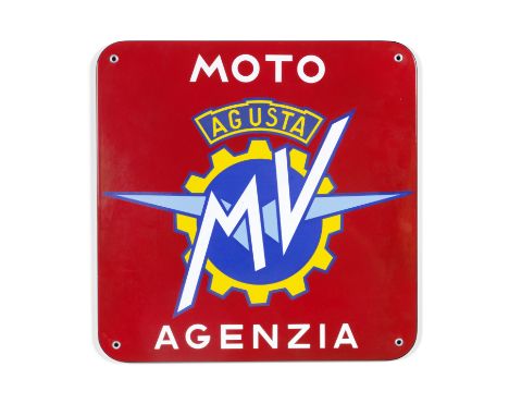 An MV Agusta 'Moto Agenzia' enamel signsingle-sided, with rolled edge, riveted mounting holes, 47 x 47cm. For further informa