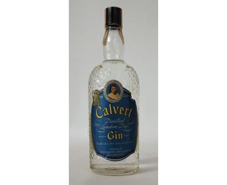 CALVERT LONDON DRY GIN C. 1960'S
We estimate this bottle as being from the 1960's.  90 Proof.  1 Quart.  Bottled by the Calve