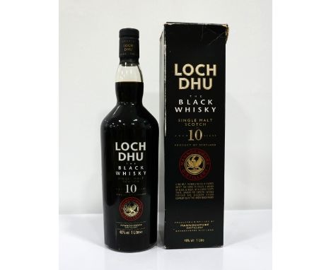 LOCH DHU 10YO BLACK WHISKY
Distilled and bottled at Mannochmore Distillery.  Loch Dhu 10 year old single malt scotch whisky. 