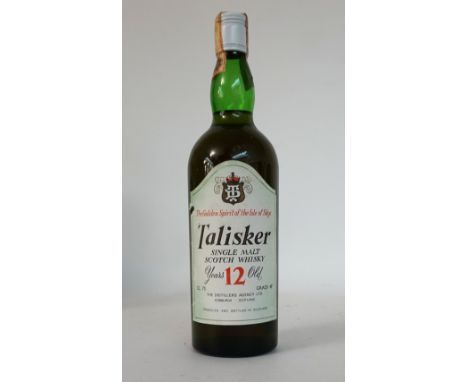 TALISKER 12YO
A bottle of TALISKER 12 YEAR OLD Single Malt Scotch Whisky from the 1980's.  75cl.  43% abv.  A couple of small