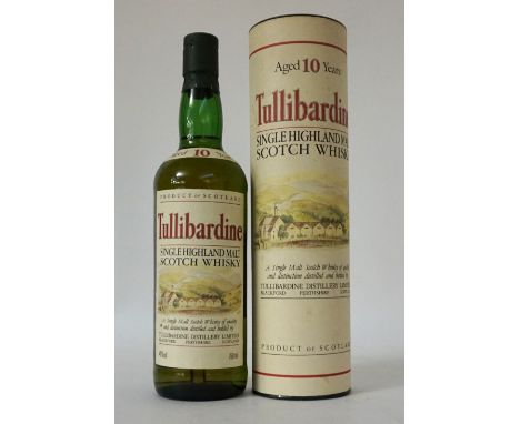 TULLIBARDINE 10YO 
A late 1980's bottling of the TULLIBARDINE 10 YEAR OLD Single Malt Scotch Whisky.  75cl.  40% abv.  In ori