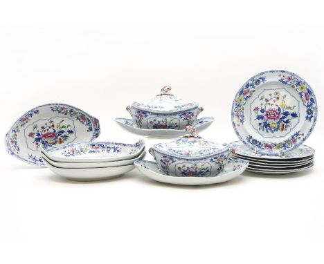 A quantity of Spode 'stone china' dessert service, seven plates, four oval dishes, two oval tureens, lids and stands