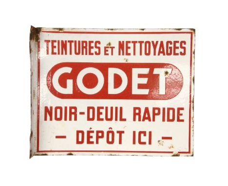A vintage French enamelled tin sign, together with a painted bucket