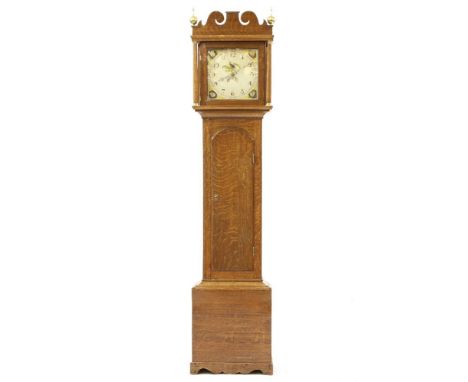 An oak thirty hours longcase clock, with a painted dial, 200cm high