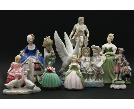 A collection of ceramic figures to include Royal Doulton Rose HN1368, Penny HN2338, Clarissa HN2345, Nao ‘Hush’, large model 