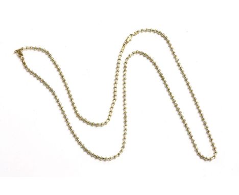 A 9ct two colour gold bead necklace and bracelet, yellow gold round bead and white gold bugle beads