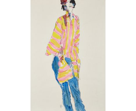 Howard Tangye,  Australian b.1948 -   Angie in John Galliano hat and shirt, c.1993;   acrylic and charcoal on paper, signed w