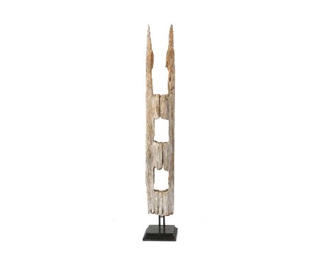 A driftwood sculpture, raised on an ebonised base, 141cm highCondition report: Knocks, wear and splits as expected due to the