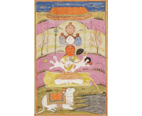 Indian school, late 18th/ early 19th century, Kashmir or Punjab, the five-headed Shiva, gouache, 19.5 x 12cmCondition report:
