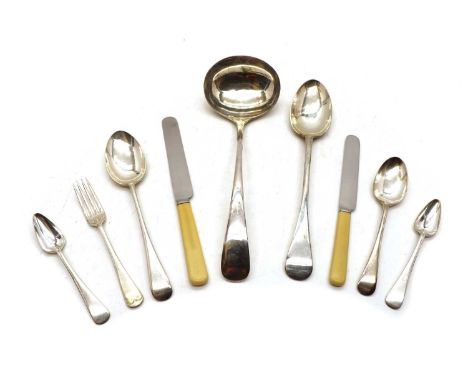 A collection of Old English pattern silver cutlery by Fenton, Russell &amp; Co Ltd, Sheffield 1925, to include twelve tablesp