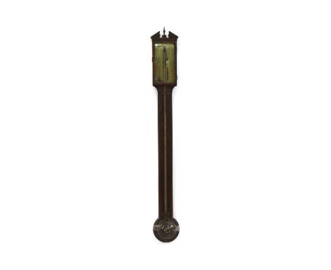 An early 19th century stick barometer, by Joseph Somalvico &amp; Co., London in mahogany case, with inlaid door and visible m