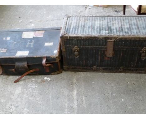 Vintage luggage case & vintage metal bound luggage trunk