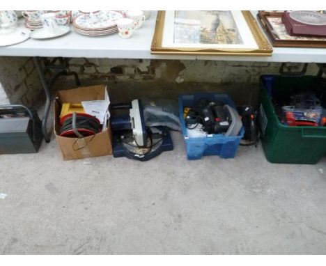 2 tool boxes with contents, assorted electric power tools & various hand tools, etc.