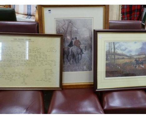 Framed Derby racing chart, fox hunting print & limited edition print - Love in the Mist by Gilbert Holliday 1879 - 1937