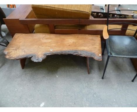 Novelty tree trunk type coffee table & vintage metal framed and leather armchair