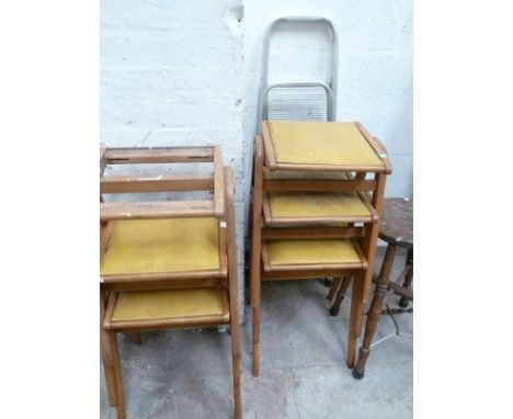 6 retro kitchen stools, Victorian bar stool, 2 small aluminium step ladders