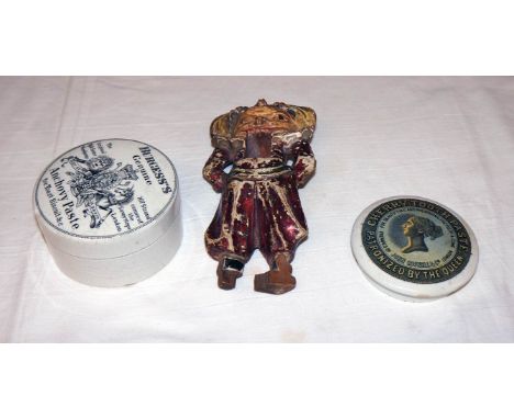 Anchovy pot, pot lid and early nut cracker A/F