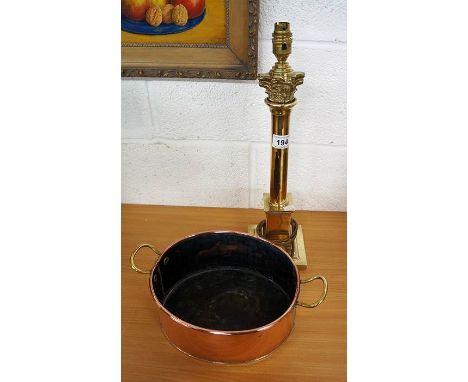 Brass table lamp & copper planter