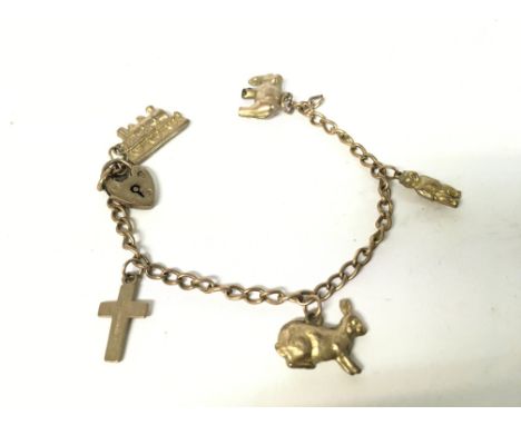 Vintage Charm Bracelet 14k Yellow Gold Camel Roman Numerals 8