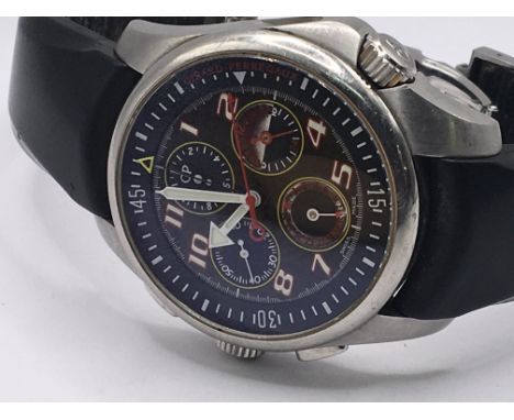 An unusual and possible limited edition Girard Perregaux R D01 Mote Carlo Chronograph. Left handed watch the black matt dial 