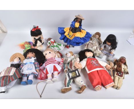A QUANTITY OF ASSORTED DOLLS, to include Precious Moments 'Cheerleader', No.1417, with swing tag and 'Judy', missing tag, Mie