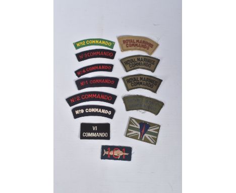 A SELECTION OF ROYAL MARINE COMMANDO UNIT SHOULDER PATCHES, to include a rare 101 Troop number 6 Army Commando, 1,2,6,9,and 1