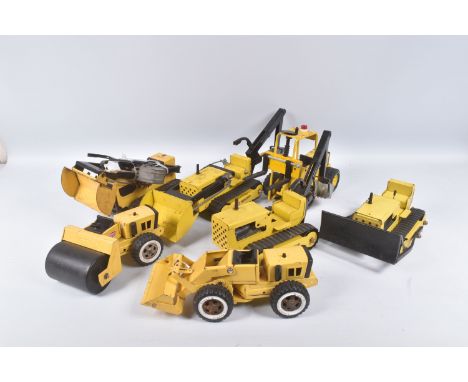 SEVEN ITEMS OF TONKA TOYS CONSTRUCTION EQUIPMENT, two tracked Loading Shovels with rear Ditching Bucket, a wheeled Loading Sh