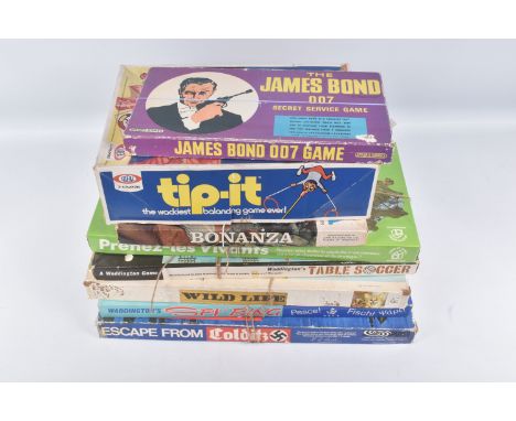 EIGHT VINTAGE BOARD GAMES, to include two Spear's games, a James Bond 007 Secret Service Game and Wild Life, an Ideal Tip-it,