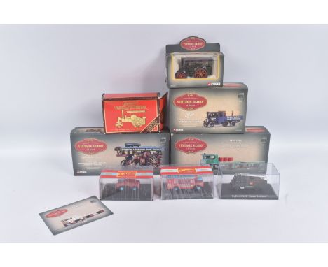 FOUR BOXED CORGI CLASSICS VINTAGE GLORY OF STEAM MODELS, Sentinel Platform Waggon &amp; Trailer with oil drum load - 'Morris'