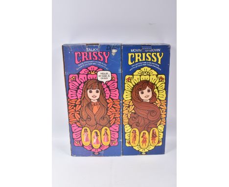 TWO BOXED 1971 IDEAL CRISSY DOLLS, the first a Movin'... Groovin' Crissy, 1082-7, orange dress light brown hair still wrappin