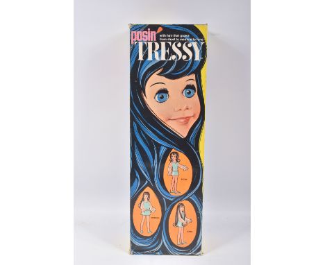 A BOXED IDEAL POSIN TRESSY DOLL, reference 1024-9, 3P-0330, doll featured in a light blue and white dress, black hair, hair w