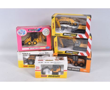 SIX BOXED DIECAST PLANT EQUIPMENT MODELS, Joal Compact 1/35 scale J.C.B Fastrac 155-65 &amp; J.C.B. 801 Excavator, Britains 1